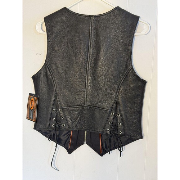 First Classics Leather Vest Womens Medium Black Lauren Motorcycle Lace Up Sides - Picture 6 of 11